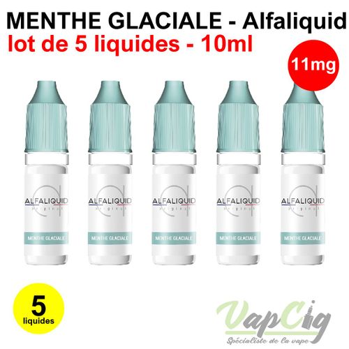 E-liquid menthe glaciale en 11 mg lot de 5 liquides ALFALIQUID