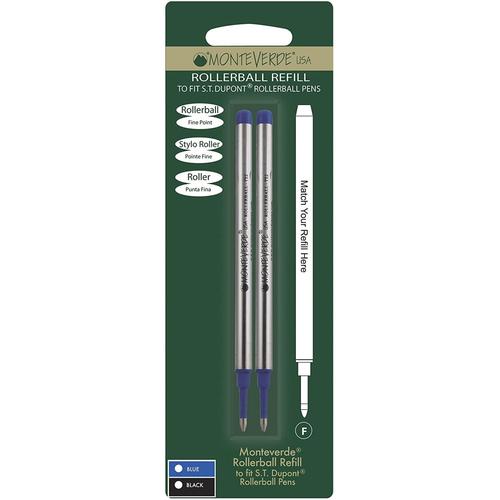 Monteverde Blister 2 Recharges Roller Bleu Pointe Fine Compatible Avec Dupont