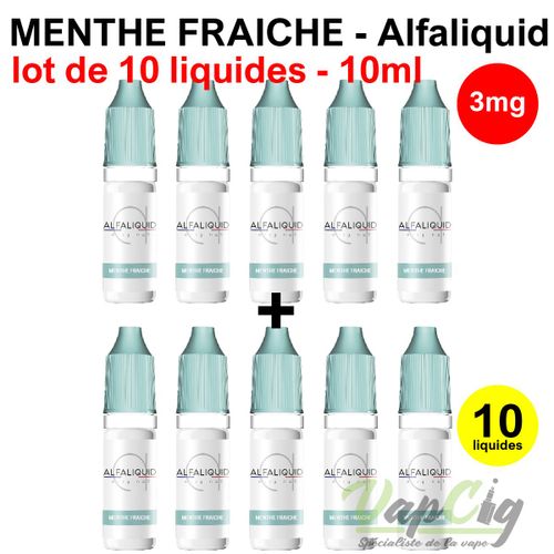 E-liquid menthe fraiche en 3 mg lot de 10 liquides ALFALIQUID