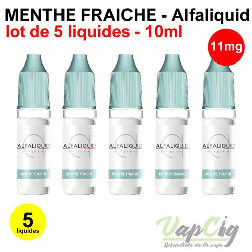 E-liquid menthe fraiche en 11 mg lot de 5 liquides ALFALIQUID