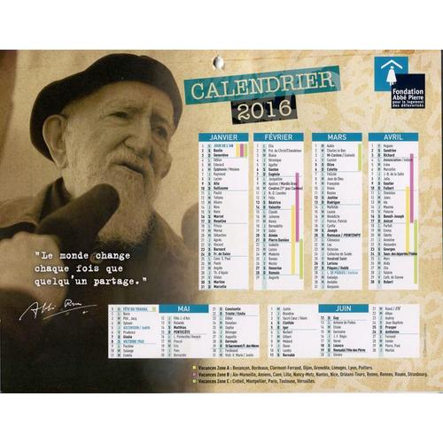 Calendrier 2016 Fondation Abbé Pierre