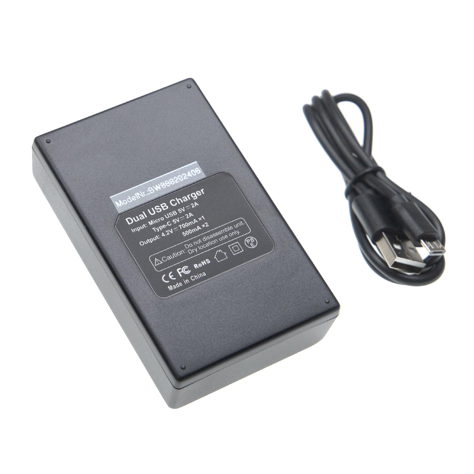 vhbw Chargeur USB double compatible avec Canon IXUS 300 HS, 300HS, 210, 105 IS, 105 caméra action-cam + câble micro-USB + écran LED 4,2 V