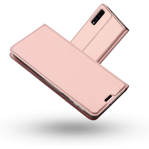 Coque Samsung Galaxy A7 2018,Ultra Mince En Cuir Pu Premium Housse À Rabat Portefeuille Étui De Protection Bumper Folio À Clapet Avec Fermoir Magnétique Pour Samsung Galaxy A7 2018 Rose