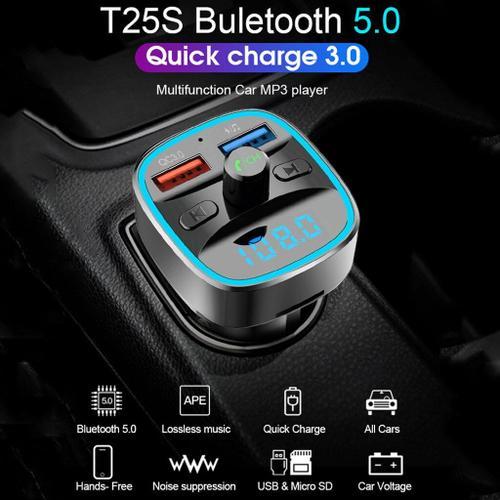 T25S FM émetteur voiture Bluetooth 5.0 USB QC3.0 charge rapide LED affichage chargeur mains libres récepteur Audio lecteur MP3 automatique