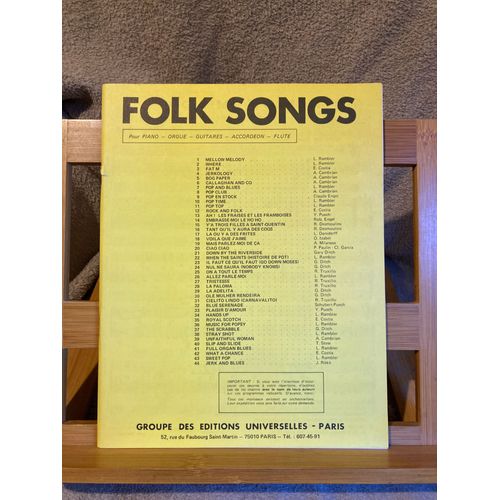 Folk Songs Recueil Accordéon Partition Accords Éditions Universelles