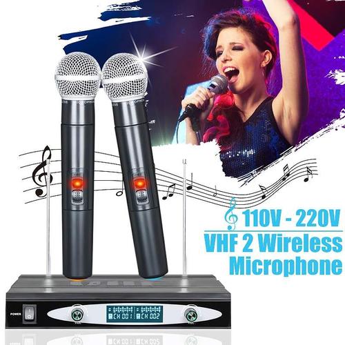 Acheter Microphones de karaoké Ensemble de système de micro portable double sans  fil professionnel UHF
