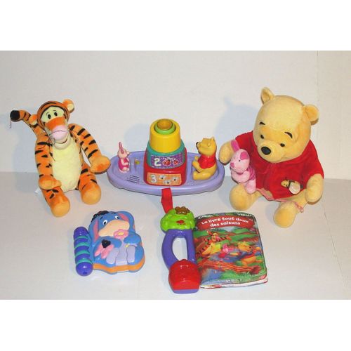 Vtech Lot De 5 Jouet Premier Age Winnie L'ourson Livre Interactif + Basculo-Formes + Livre Tigrou + Le Livre Tout Doux Des Saisons + Bourriquet Livre Hochet Et Winnie Peluche Disney