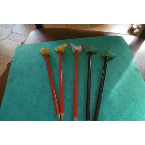 Lot De 5 Crayons Papier Avec Tete Animaux