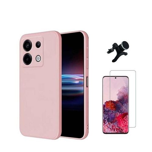 Kit Verre Trempé Clearglass + Housse Silicone Liquide + Support De Voiture Magnétique Phonecare Compatible Avec Xiaomi Redmi Note 13 Pro 4g - Rose