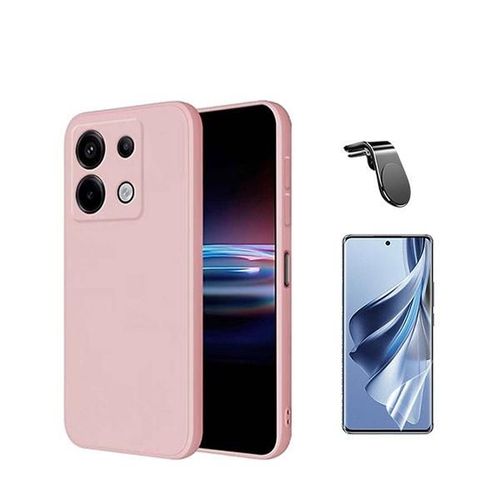 Kit De Film Hydrogel À Couverture Complète Avant + Couverture En Silicone Liquide + Support Magnétique L Phonecare Compatible Avec Xiaomi Redmi Note 13 Pro 4g - Rose
