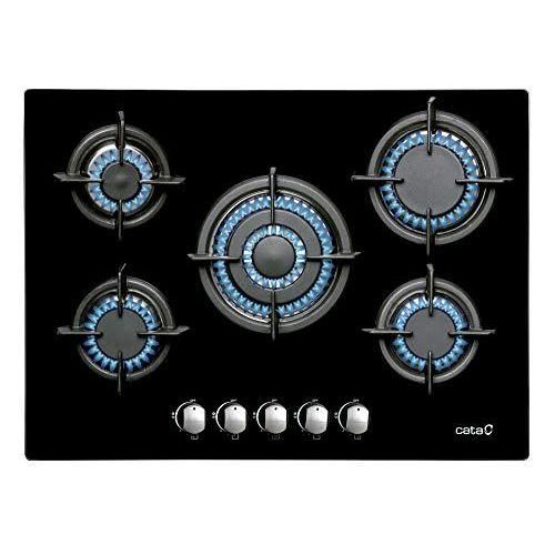 08046410 Plaque en Verre Modèle L 7005 CI | 5 brûleurs Plan de Travail Naturel | Injecteurs de gaz Butane Inclus | Largeur de 70 cm