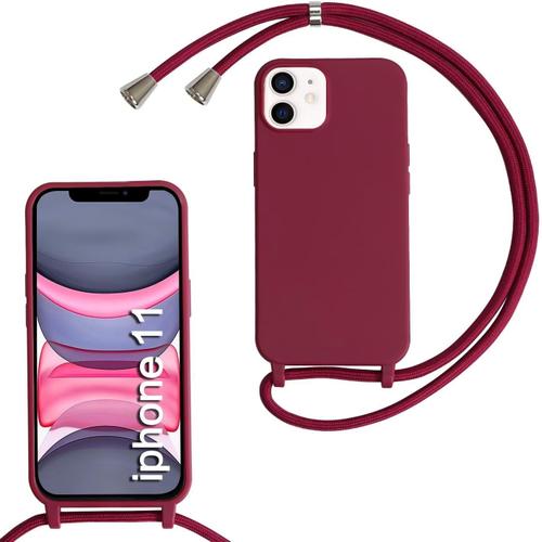 Coque Pour Iphone 11 6.1"" ,Collier Pour Étui Colliers De Cellulaire Corde Silicone Avec Cordon Case Tpu Bumper Pour Iphone 11 6.1"" -Rouge