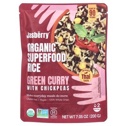 Jasberry Riz Aux Superaliments Biologiques, Curry Vert Aux Pois Chiches, 200 G