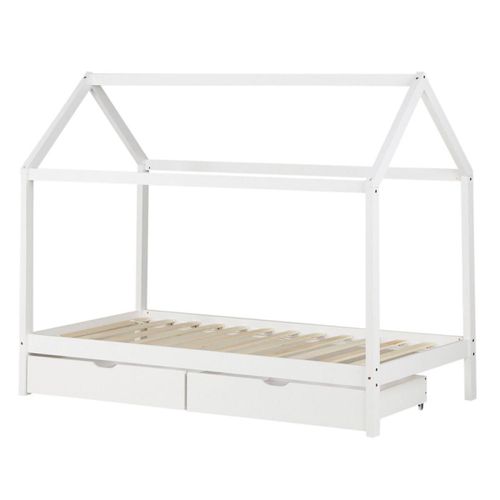 Lit Enfant Cabane Blanc 90x200 Avec 2 Tiroirs