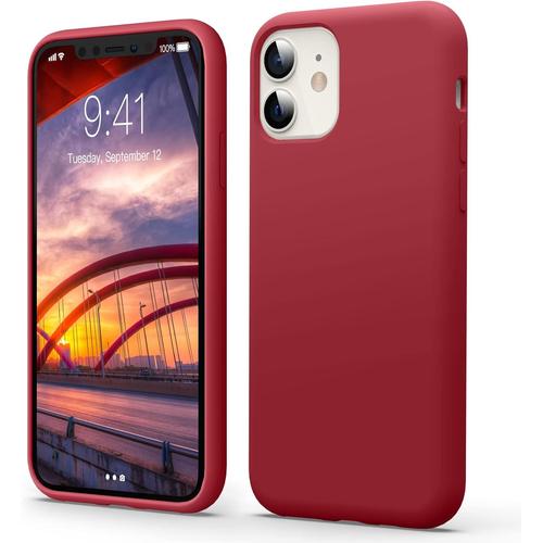 Coque Pour Iphone 11 Liquid Silicone Case Mince, Élégante, Antichoc Bord Surélevé Caméra & Écran Étui Housse 4 Couches Avec Doublure Microfibre Anti-Rayures, 6,1 Pouces, Rouge