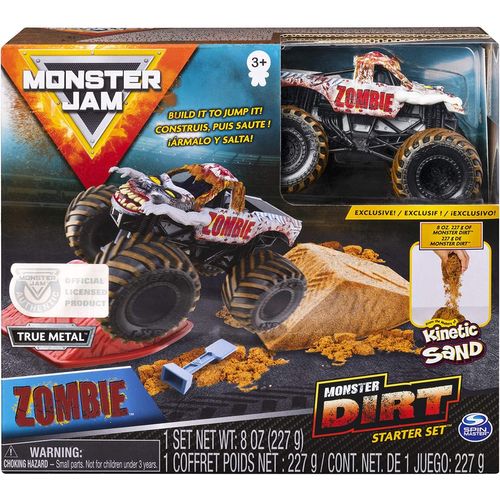 Kinetic Sand Monster Jam, Zombie Monster Dirt Kit De Démarrage Comprenant 227 G De Monster Dirt Et Camion Officiel Moulé Sous Pression Échelle 1:64