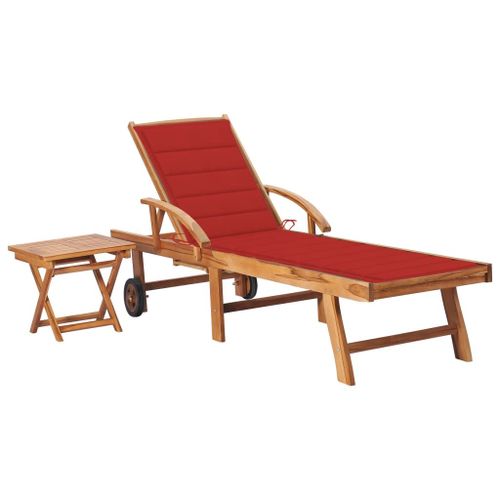 Vidaxl Chaise Longue Avec Table Et Coussin Bois De Teck Solide