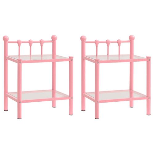 Vidaxl Tables De Chevet 2 Pcs Rose Et Transparent Métal Et Verre