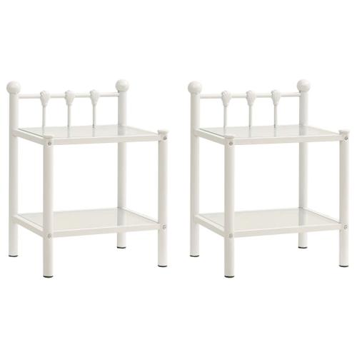 Vidaxl Tables De Chevet 2 Pcs Blanc Et Transparent Métal Et Verre