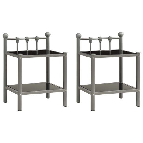 Vidaxl Tables De Chevet 2 Pcs Gris Et Noir Métal Et Verre