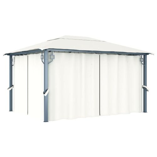Vidaxl Tonnelle Avec Rideau 400x300 Cm Crème Aluminium