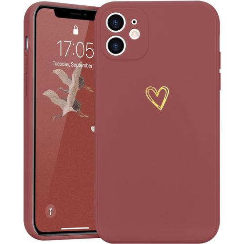 Coque Pour Iphone 11, Silicone Coque De Protection Antichoc Housse En Motif De Coeur D'amour Fille Femme Étui Case Pour Apple Iphone 11 Rouge