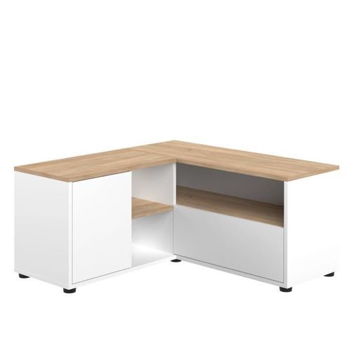 Meuble Tv Angle 90 Blanc Et Chêne Naturel - Temahome