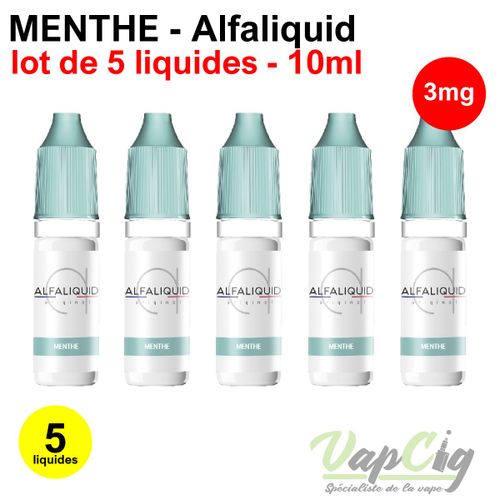 E-liquid menthe en 3 mg lot de 5 liquides ALFALIQUID
