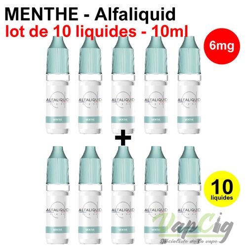 E-liquid menthe en 6 mg lot de 10 liquides ALFALIQUID