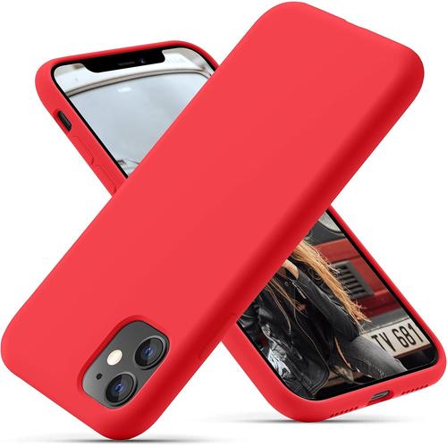 Coque Iphone 11, Coque En Liquide Silicone Conçue Pour Iphone 11, Étui De Protection Antichoc Ultra Mince Avec Doublure Douce En Microfibre Anti-Rayures, 6.1 Pouces, Rouge