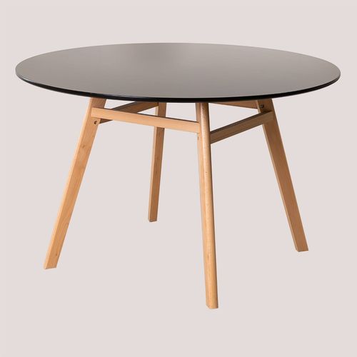 Table À Manger Ronde En Mdf Et Bois De Hêtre (Ø80 -Ø120 Cm) Scand Nordic Noir Ø120 Cm