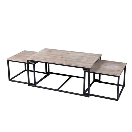 Trio De Tables Basse Country Side - H. 45 Cm - Noir Et Effet Bois