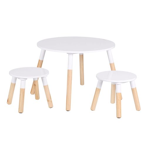 Table Dream Et Ses Deux Tabourets Pour Enfants - Blanc Et Bois