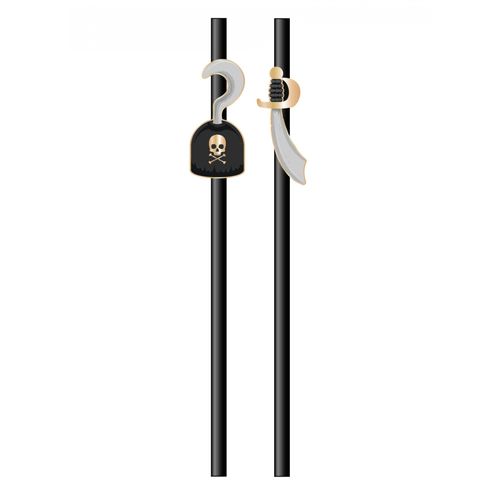 10 Pailles En Carton Pirate Noires 20 Cm