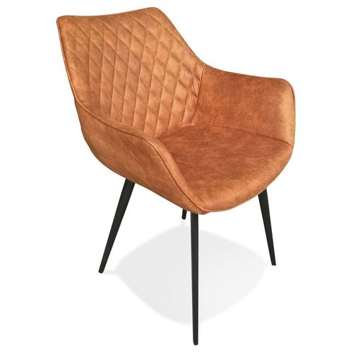 Chaise Avec Accoudoirs 'chigi' Gaufrée En Microfibre Brune Et Pieds En Métal Noir