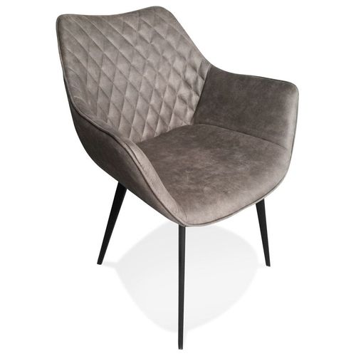 Chaise Avec Accoudoirs 'chigi' Gaufrée En Microfibre Gris Foncé Et Pieds En Métal Noir