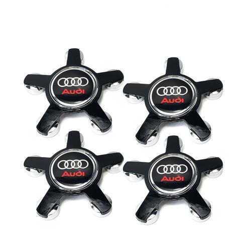 4x Cache Moyeux Étoile Centre Roue Diamètre 135 Mm Audi Noir Logo Noir Rouge