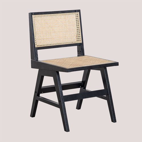 Pack De 4 Chaises De Salle À Manger En Frêne Et Rotin Lali Noir Uni