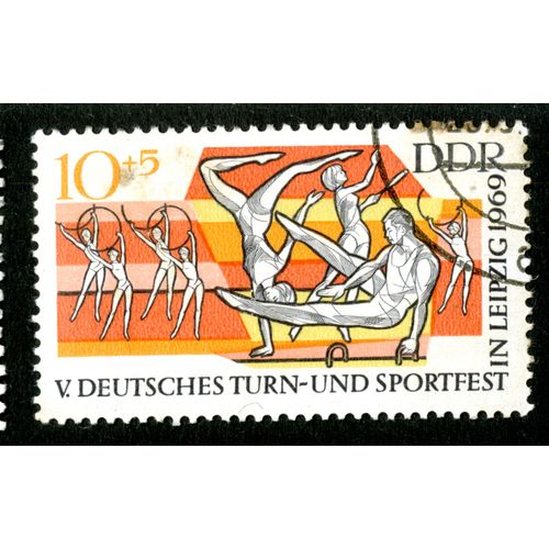 Timbre Oblitéré Ddr, V. Deutsches Turn-Und Sportfest In Leipzig 1969, 10+5