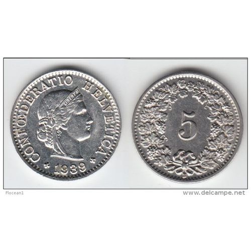 Pièce 5 Centimes Tête De Libertas - Suisse - 1939