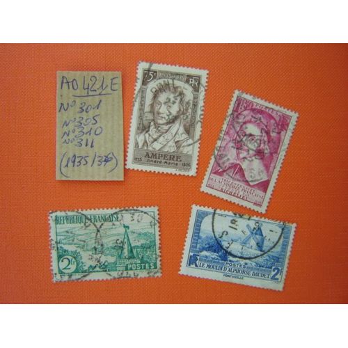 Ad 421 E // Lot De 4 Timbres Obliteres France N° 301/305/310/311(1935/36) Ampere/Richelieu/Moulin De Daudet/
