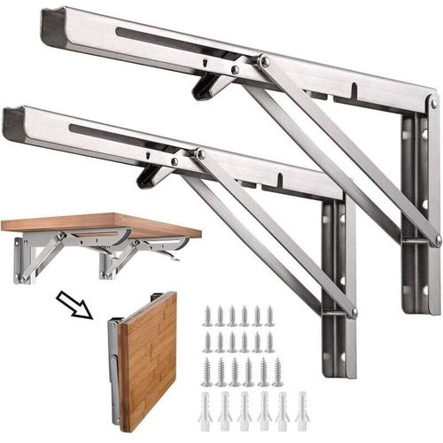 Support D' Etageres Pliable,12"" / 300mm Acier Inoxydable Equerre Rabattable Murale, Lot De 2 Lourds Support Console Pliable Retractable Pour Garage Etabli, Charge Maximale: 60 Kg/132lb Goodnice