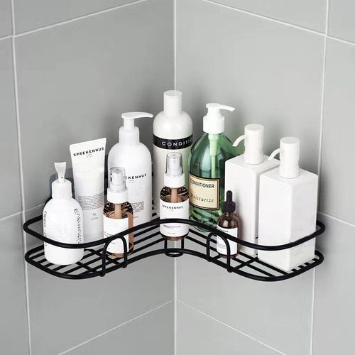 Etagere Angle Douche Sans Percage, Etagere Salle de Bain, Porte Savon Douche Inox Pour Salle de Bain, Accessoires Salle de Bain 2 Autocollants Adhesifs, Cuisine Rangement (Noir) goodnice
