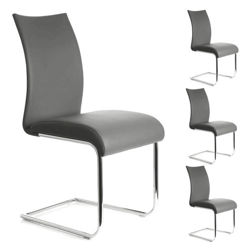 Lot De 4 Chaises De Salle À Manger Aladino Piètement Chromé Revêtement Synthétique Gris