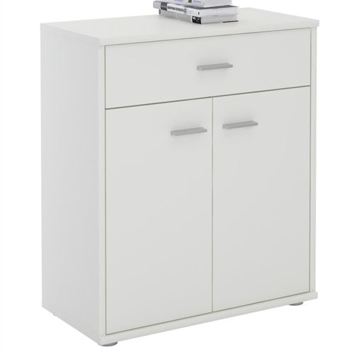 Buffet Monaco, Commode Meuble De Rangement Avec 1 Tiroir Et 2 Portes, En Mélaminé Blanc Mat