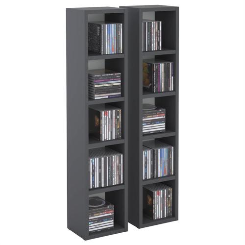 Etagères Modulables Musique Pour Cd Et Dvd, Lot De 2 Meubles De Rangement En Colonne Avec 10 Compartiments, En Mélaminé Gris Mat