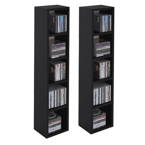 Etagères Modulables Musique Pour Cd Et Dvd, Lot De 2 Meubles De Rangement En Colonne Avec 10 Compartiments, En Mélaminé Noir Mat