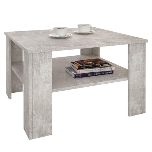 Table Basse Sejour, Table De Salon De Forme Carrée Avec 1 Étagère Espace De Rangement Ouvert, En Mélaminé Décor Béton