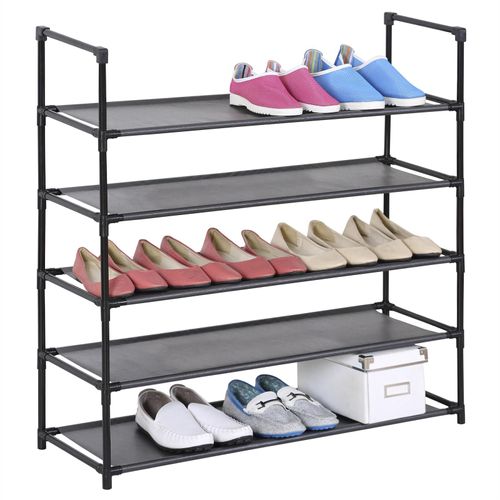 Etagères À Chaussures Willy Rangement Avec 5 Tablettes En Tissu Et Une Structure En Métal Laqué Noir
