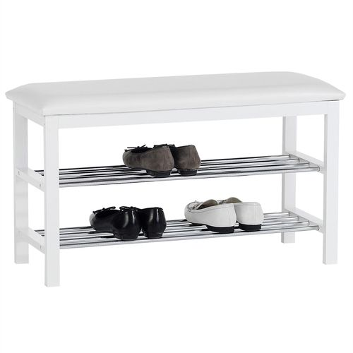 Meuble À Chaussures Sana Banc Avec Assise Et 2 Étagères Rangement Pour 8 Paires En Bois Massif De Coloris Blanc